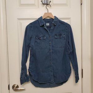 A New Day Top - Dark Blue Denim Button Down Shirt